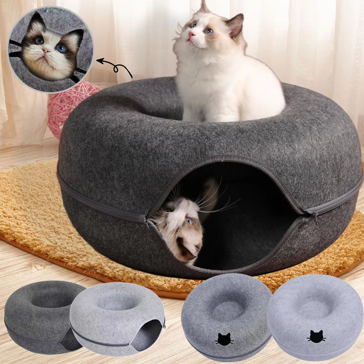 Felt Donut Bed for Cats House with Breather Hole